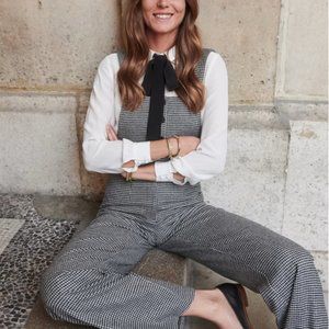 Sezane Ernest jumpsuit. Black Houndstooth Ecru -NWT